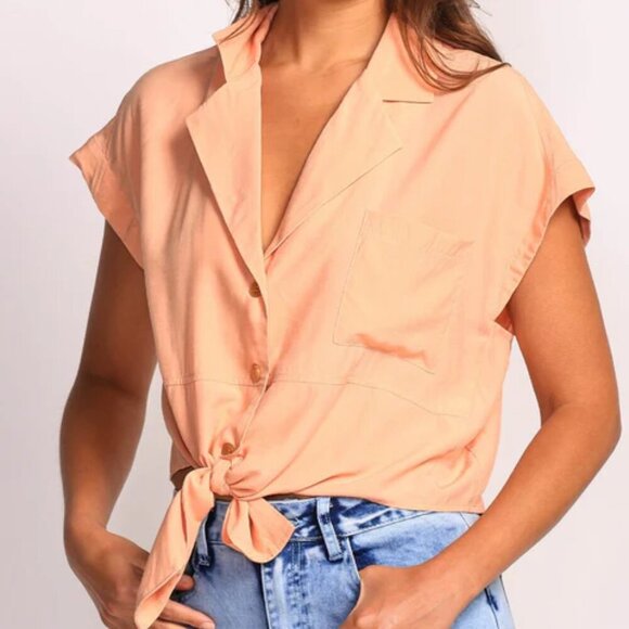 Pink Martini Kalina Top- Orange Tie Front Cropped Blouse- Size XS - Picture 1 of 11